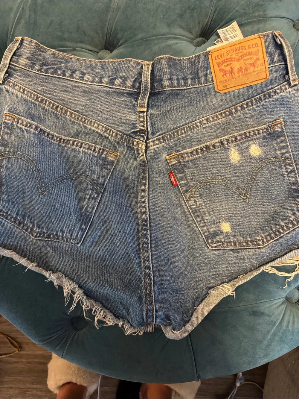 Levi's Blue Distressed Cutoff Denim Shorts